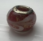 925 Sterling Silver Murano Glass Bead European Lampwork Red White Swirls Gold