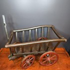 Antique Wooden Goat Cart Wagon Metal Strapping   Wrapped Wheels  Salesman Childs