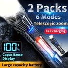 2pcs Portable Powerful Led Flashlight Zoomable Usb Rechargeable Camping Torch Us