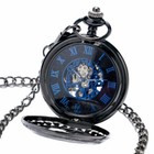 Luxury Mens Pocket Watch Mechanical Black Steampunk Skeleton Retro Chain