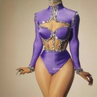 Runway Nightclub Bar Long Sleeve Sexy Costume Dj Stage Wear Rhinestone Dancewear