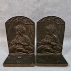 Antique Bookends Bronze 1920s Art Deco Girl Vtg Tabletop Bookshelf Sculpture Set