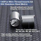 140pcs Helicoil Thread Repair Insert Kit Stainless Steel M3-m12 Set