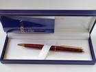 Waterman Hemisphere Red Marble Bordeaux Lacquer Gold Trim Ballpoint Pen W Case