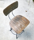 Vintage Industrial Toledo Drafting Stool Chair Adjustable Oak Seat Backrest Nice