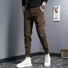 Coffee Colored Men s Slim Fit Cargo Elastic Casual Denim Work Pants
