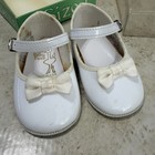 Vintage Baby Deer Infants Shoes Girls White Mary Janes Bow Buckle 6 Weeks 3 Mos