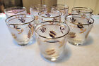 8 Vtg Libbey  golden Foliage  Frosted Weighted Old Fashioned Rocks Glass 1953-78