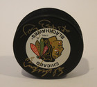 Ed Belfour Tony Esposito Autographed Signed Blackhawks Hockey Puck Amco Coa 6228