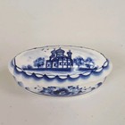 Vtg Russian Porcelain Trinket Box Jar Delft Blue   White Hand Painted Dome Lid
