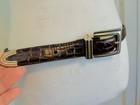 Vintage Brown Embossed Leather Belt W western Style Silver Plated Buckle Sz L
