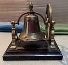 Vintage Brass Desktop Ship s Bell W flywheel  Woodstand- Euc