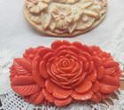 Vintage Carved Celluloid Rose Flower Orange Coral Brooch Pin Made In Japan  