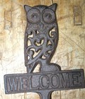 Rustic Cast Iron Owl Welcome Sign Garden Stake Home Decor Pond Plaque Man Cave