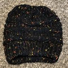 New Black Confetti Beanietail Ponytail Messy Bun Ribbed Beanie Hat Cap Elastic