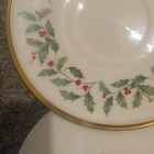 Lenox Holly Berry Christmas Porcelain Saucer Gold Rim Decorated Glossy