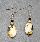 Pierced Earrings Silver Tone Black White Yellow Art Glass Oval Bead Dangle 1 25 