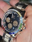 Olevs Analog Chronograph Date Black Dial Gold Metal Bracelet Multicolor Bezel