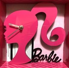 New Barbie Hot Pink Silhouette Black Script Signature Table Top Analog Clock