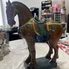 Vintage Ceramic Tang Horse Statue Aged Finish Tang Dynasty Replica 12 5  Tall