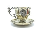 1860-1880 French Gilt 950 Silver 1st Standard Minerva Mark Cup   Saucer  Rococo 