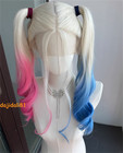 Harley Quinn Joker Cosplay Pink Blue Wig Ponytail Long Hairpiece Halloween Prop