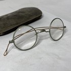 Antique Gold Copper Tone Wire-rim Glasses With Original Case Circular Spectacles