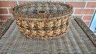 Vtg  cz   Co  Victorian Wicker Sewing Basket Red Satin Silk 