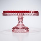 L E Smith Vtg Pink Hobnail Scalloped Pedestal Cake Plate Stand 8 5 dia