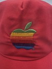 Vintage Apple Macintosh Computer Rainbow Logo Hat Red Snapback Cap Retro 