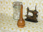 Unique Antique Sewing Kit Darning Egg Primitive Walnut Wooden Sock Darner Vtg