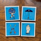 Loteria Blue Decorative Talavera Tile Coaster Set 4 Folk Art Clay Pottery Mexico