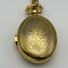 Vintage Gold Toned Watch Locket Necklace Rose Oval Chain Long  needs Battery 