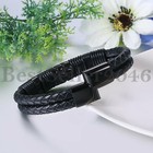 Stainless Steel Braided Leather Bracelet For Men s Bangle Magnetic Clasp 8 66 