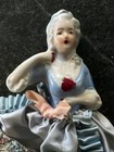 Antique Vintage Porcelain Lady Pin Cushion Figurine With Dress   Pockets