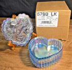 Fenton  5783 Lk Iridescent Misty Blue 4  Heart Trinket Box W  Hummingbird Lid