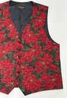 Vtg Santana Red green Christmas Poinsettia Festive Adjustable Vest Sz M Euc