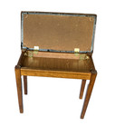 Vintage Walnut Finish Wood Frame Brown Vinyl Seat  Piano Bench With Storage