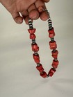 Antique Native American Navajo  128 Grams Coral And Silver Chocker Necklace