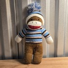 Vtg Dan Dee Sock Monkey Plush 10  Stuffed Animal Blue Brown Cream Striped Shirt