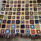 Vintage Handmade Crocheted Granny Square Knitted Throw Blanket Afghan 70s 51x60   