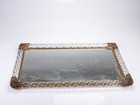 Vintage Murano Style Twisted Glass Rope Mirrored Vanity Tray Brass Corners