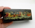 Vintage Russian Black Lacquer Winter Horse Scene Trinket Box Folk Art
