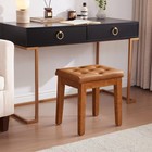 Upholstered Ottoman Stool With Padded Seat  Tufted Cognac Brown Traditional