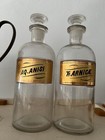 2 Vintage Pharmacy Apothecary Glass Bottles   Gold Labels