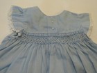 Vtg Baby Infant Dress Smocked Blue Angel Short Sleeve Lace Button Close