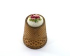 Rose Petit Point Thimble Gold Tone Needlepoint Top Collectible Sewing Vintage