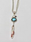 Signed Navajo Sterling Silver Turquoise And Red Coral Eagle Necklace 