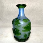 Collection China Antique Old Beijing Glaze Carved Mandarin Duck Lotus Leaf  Vase