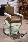 Vintage Koken Barber Chair  Green Porcelain   Brown Leather 